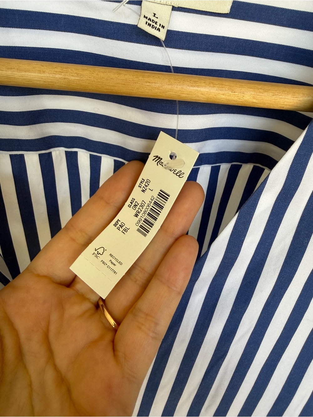 NWT Madewell Navy and White Striped Poplin Button-Front Blouse Preppy Old Money - Picture 4 of 12